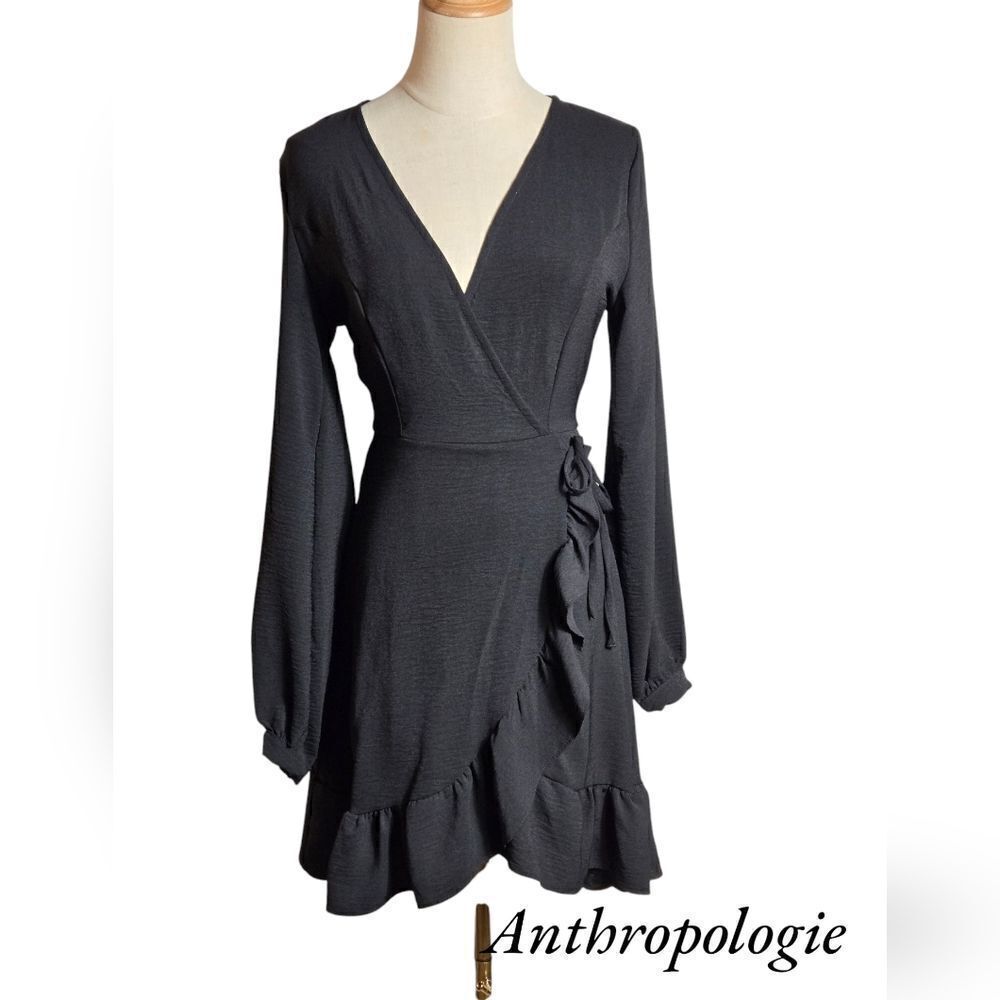 Altar'd State Anthropologie Black Wrap Look Dress